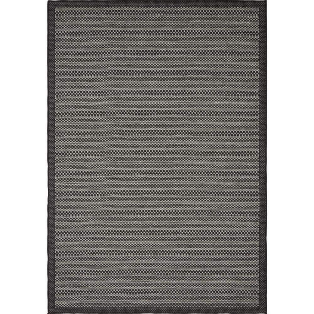 Gray Striped Synthetic 6' x 9' Outdoor Reversible Area Rug