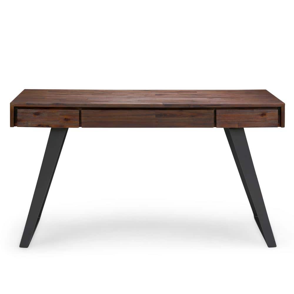 Charcoal Brown Acacia Wood Desk with Drawer and Keyboard Tray