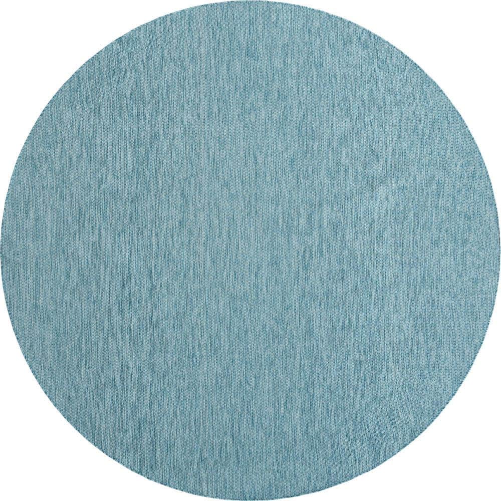 Unique Loom Outdoor Solid Blue 13 ft. Round Indoor/Outdoor Area Rug