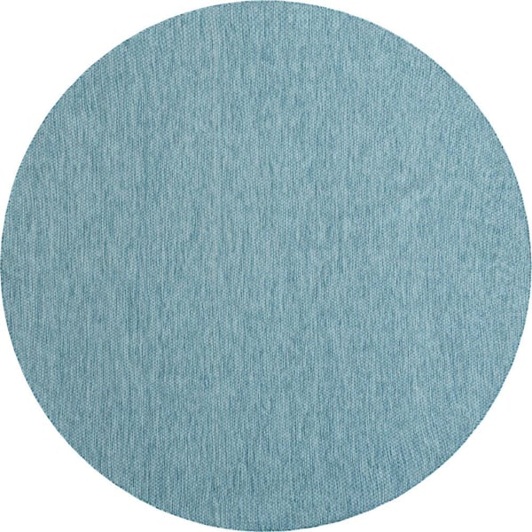 Unique Loom Outdoor Solid Blue 13 ft. Round Indoor/Outdoor Area Rug