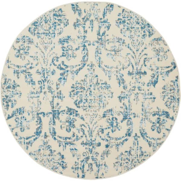 Nourison Jubilant Ivory/Blue 5 ft. x 5 ft. Persian Vintage Round Area Rug