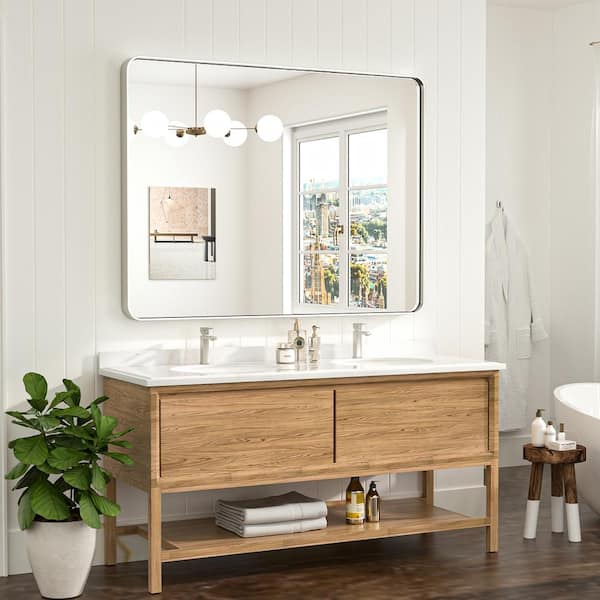 48 in. W x 36 in. H Modern Rectangular Brushed Nickel Aluminum Framed Wall Bathroom Vanity Mirror