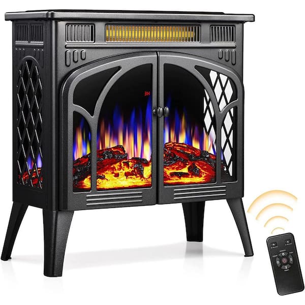 1500 W 25 in. Freestanding Electric Fireplace Stove Heater-Electric Infrared Space Heater in Gray with Remote Control.