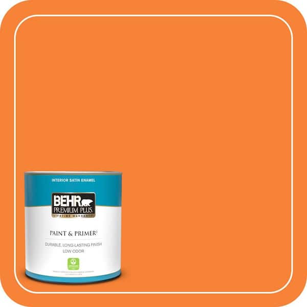 BEHR PREMIUM PLUS 1 qt. #230B-6 Orange Burst Satin Enamel Low Odor Interior Paint & Primer