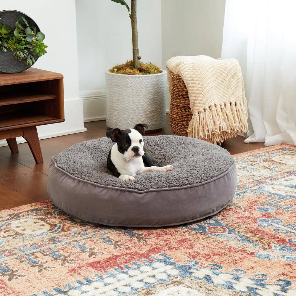 Small Gray Sherpa Round Outdoor Dog Bed
