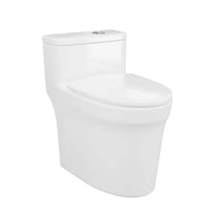 One-piece 1.1/1.6 GPF High Efficiency Dual Flush Elongated ADA Chair Height Toilet Toilet in Gloss White Soft-Close Seat