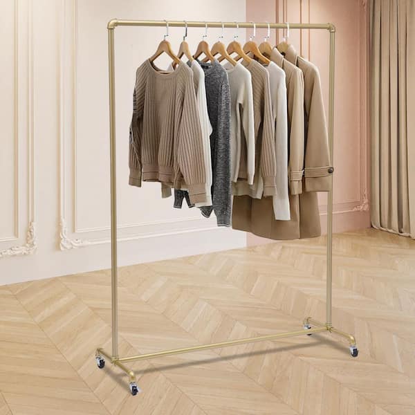 YIYIBYUS Gold Iron Clothes Rack Hanging Rod Freestanding