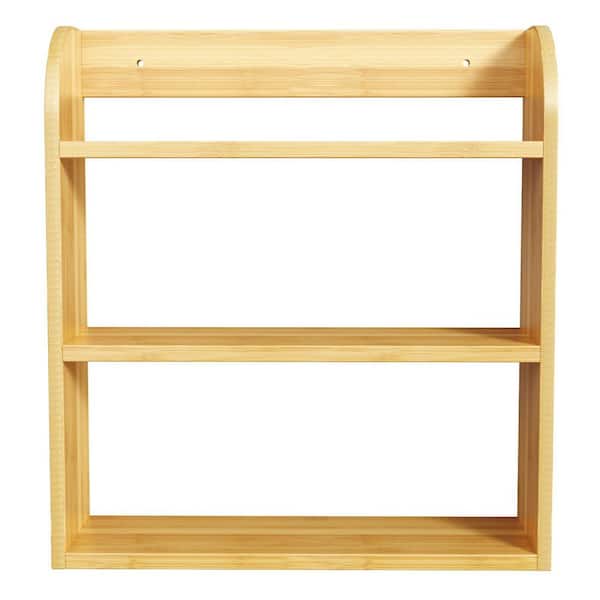 3 Tier Natural Bamboo Countertop or Wall Mount Spice Rack Organizer Shelf for Kitchen Pantry Storage