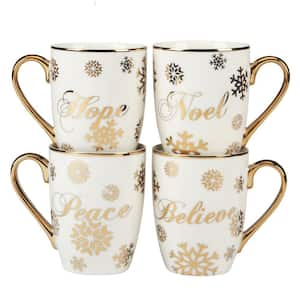 16 oz. Multi-Colored Porcelain Christmas Glitter Gold Mugs (Set of 4)