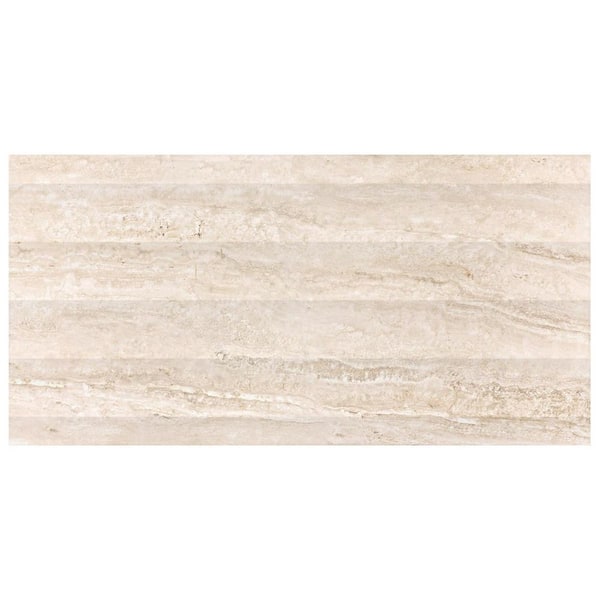 Auramar Travertino Bianco Warm White 8 in. x 0.39 in. 3D Travertine Look Matte Porcelain Wall Tile Sample