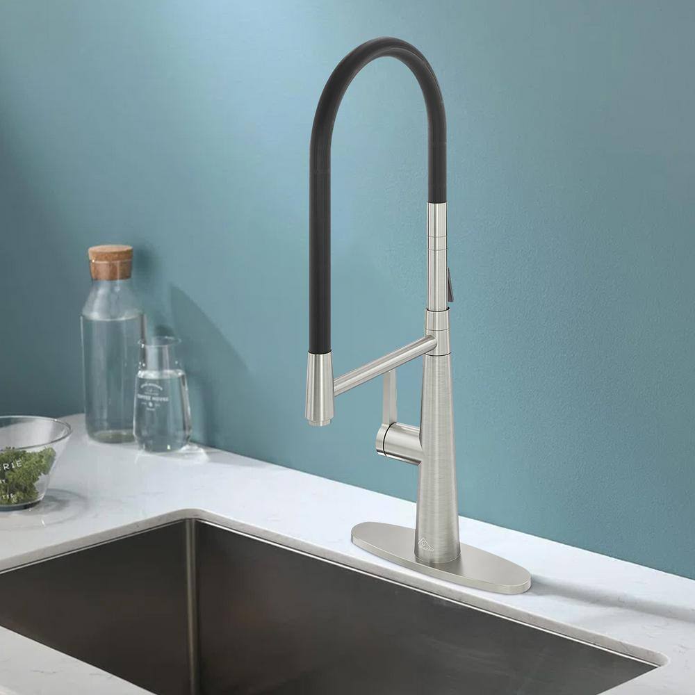 Brushed Nickel Single-Handle Kitchen Faucet with Dual-Function Spray Head