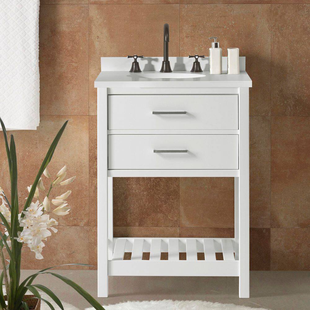 Harrison 24" White Pine Freestanding Vanity Cabinet with Open Shelf
