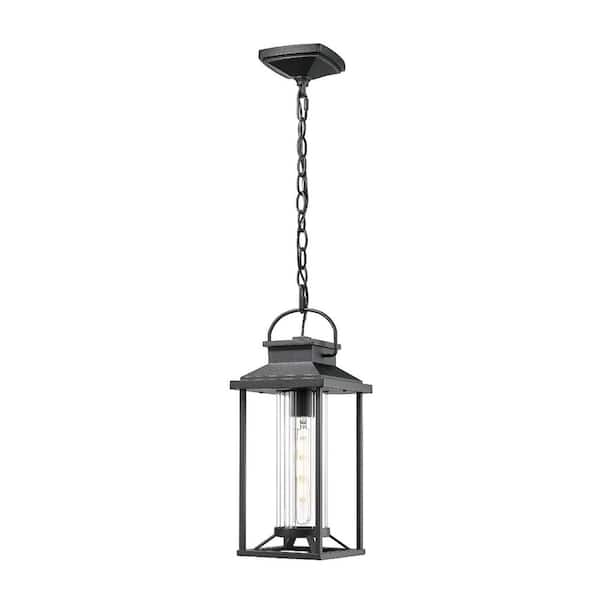 ExBrite 17.1 in. Modern Outdoor Pendant Light For Porch, Black Finish Chandelie