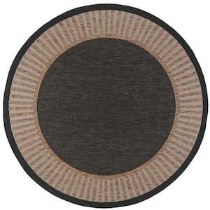 Eco Striped Border Gold 6 ft. Round Indoor/Outdoor Area Rug