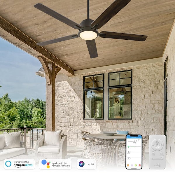 Essex 56 in. Dimmable LED Indoor/Outdoor Black Smart Ceiling Fan with Light and Remote, Works with Alexa/Google Home