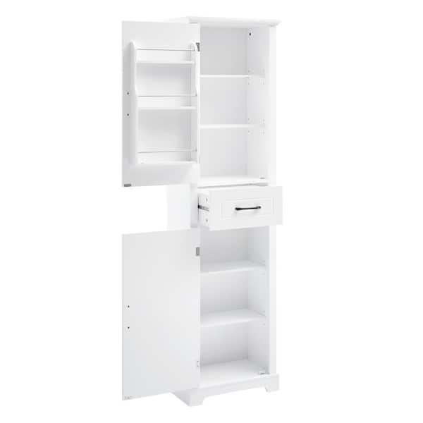 White 72.5 in. Storage Cabinet with Drawer and Adjustable Shelves