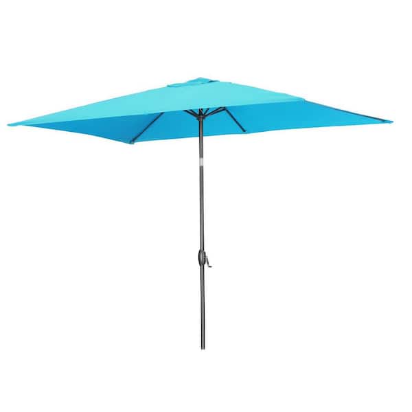 ANGELES HOME 9.4/5 ft. Iron Tilt Market Patio Umbrella in Blue