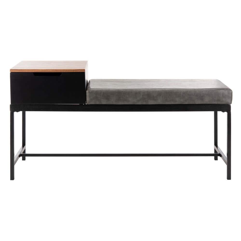 Maruka Light Brown and Black Wood Storage Bench