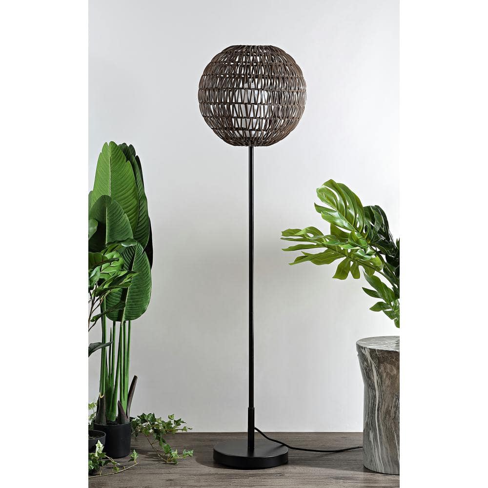 Bea 61" Black and Coffee Woven Globe Outdoor Floor Lamp