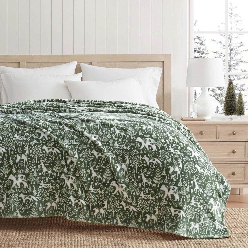 MARTHA STEWART Nordic Forest 1-Piece Dark Green Ultra Soft Plush