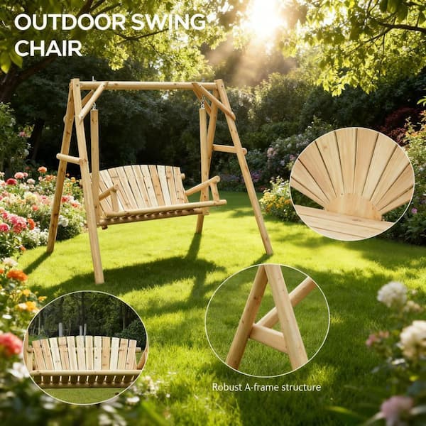 Wooden Swing 2-Seat Wooden Swing Bench, Ergonomic Design, 'A
