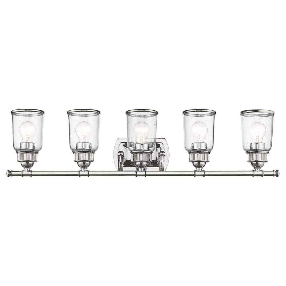 Billingham 35.5 in. 5-Light Polished Chrome Vanity Light with Clear Seeded 
