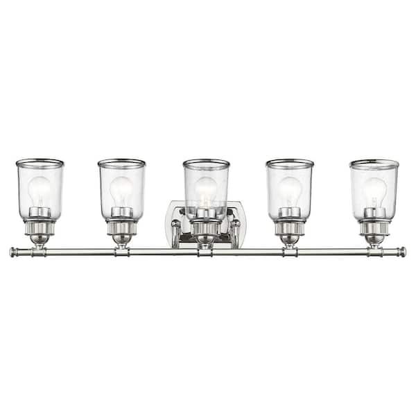 Billingham 35.5 in. 5-Light Polished Chrome Vanity Light with Clear Seeded Glass
