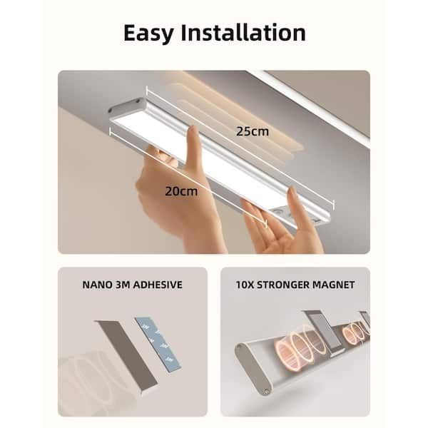 9.85 in. 2-Pack Battery Operated Wireless USB Charging White Integrated LED Linkable Under Cabinet Light, Closet Light