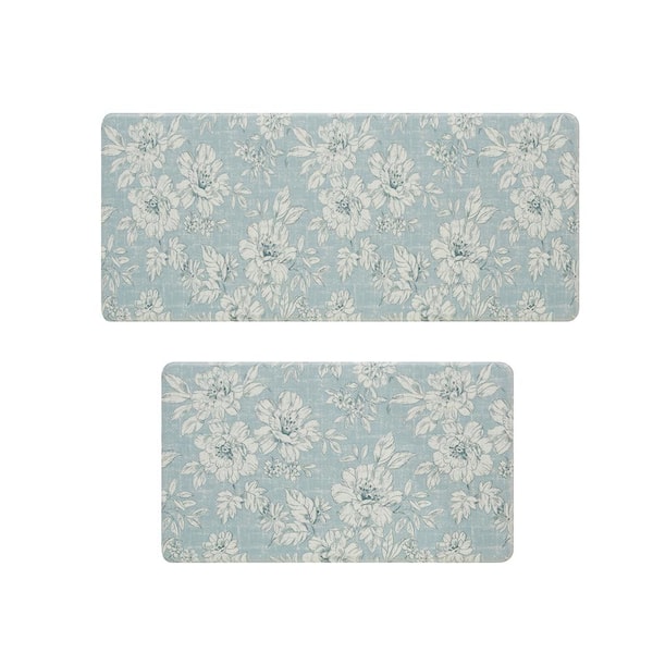 Laura Ashley Gray Iris Floral 17.5 in. x 48 in./17.5 in. x 28 in. Anti-Fatigue Wellness Mat