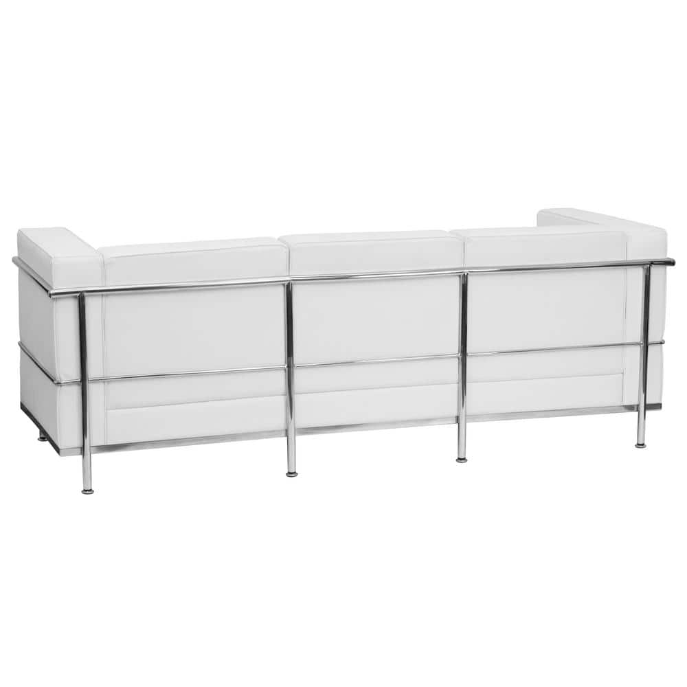Melrose White LeatherSoft 79" Reception Sofa with Metal Frame