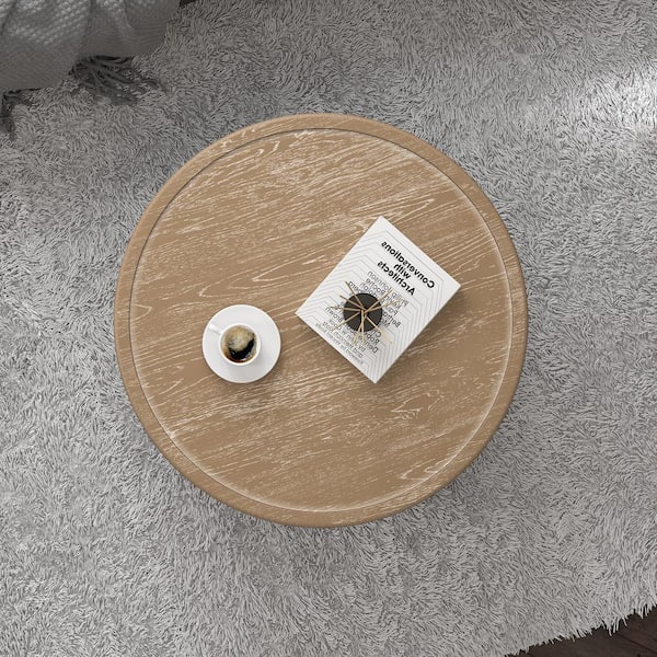Merra 30 in. Farmhouse Round MDF Coffee Table Distressed