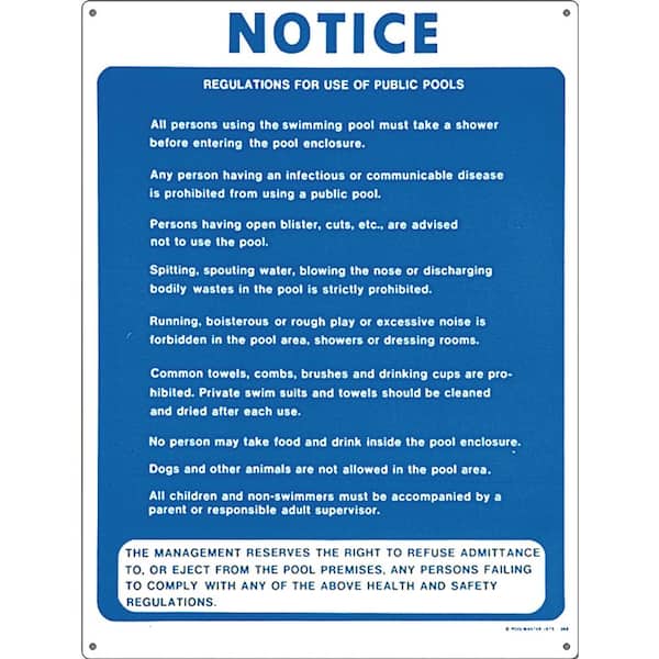 Poolmaster Residential or Commercial Swimming Pool Signs, Public Pool Regulations