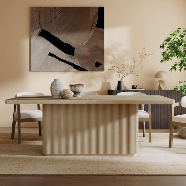 Murray Brown Wood 84 in. W Rectangular Pedestal Dining Table, 8-Seats, Pillar Base, Natural