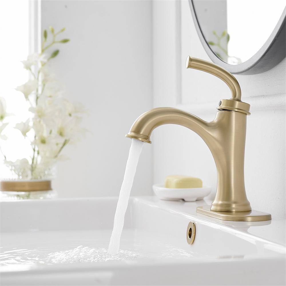 Brushed Gold Single Handle Brass Bathroom Faucet with Drain Kit