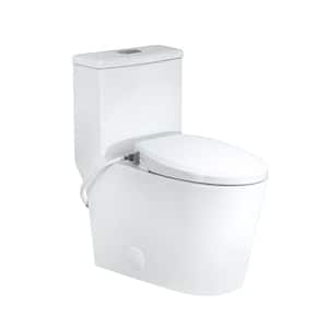 Non-Electric Bidet Toilet Combo with Bidet Seat for Elongated Toilets Dual Flush 0.9/1.28 GPF in White