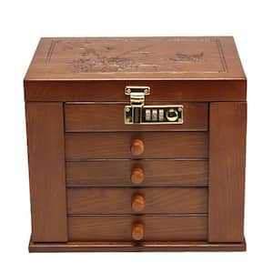 Lockable MDF Wooden Jewellery Box with Built-in Mirror 5 Drawers and 2 Swing-out Cabinets