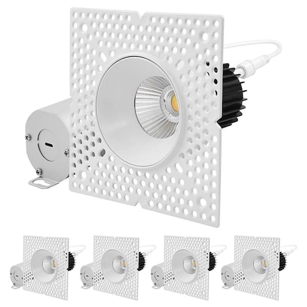 LUXRITE 2" Integrated LED Recessed Light Push-n-Lock Trimless 12W 1100LM 5CCT 60° Dimmable Damp Rated IC Rated CRI 90 ETL 4 Pack