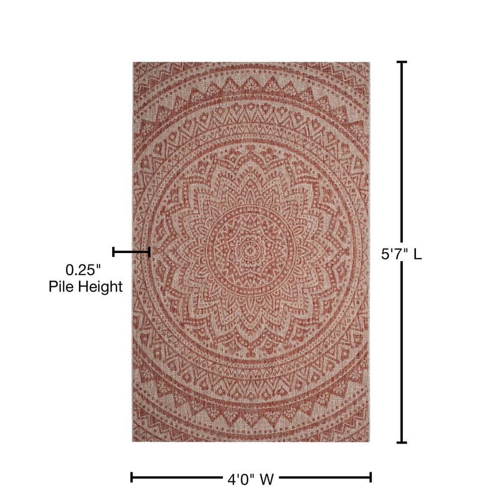 Reversible Flat Woven Indoor/Outdoor Rug in Light Beige/Terracotta - 4' x 5'7"