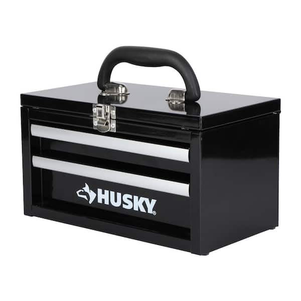 10 in. Black Metal Mini Portable Tool Box with 2 Drawers
