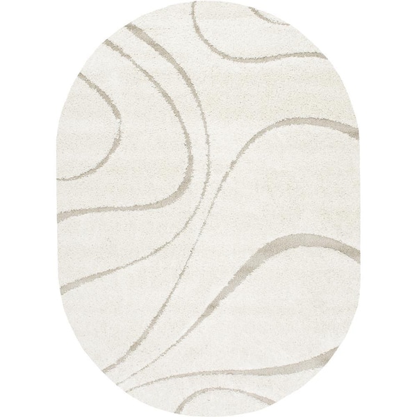 nuLOOM Carolyn Contemporary Curves Shag Cream Doormat 3 ft. x 5 ft. Oval Rug