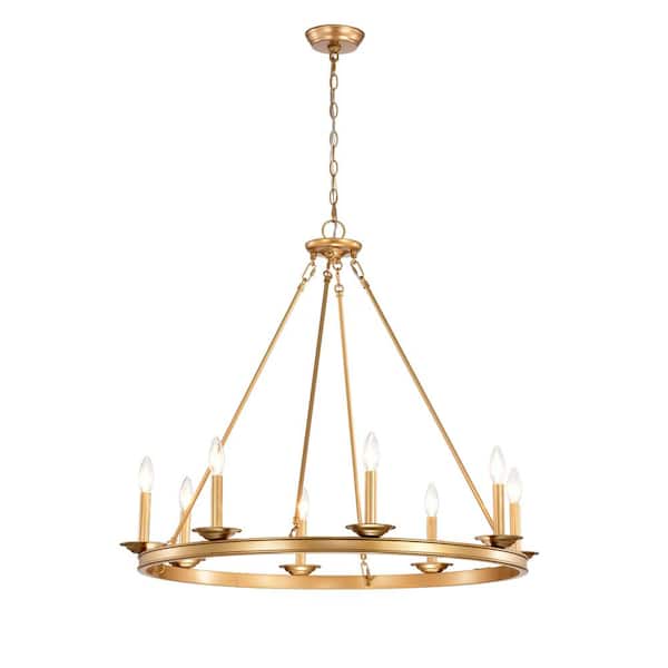 Luisa 8-Light Glossy Brass Finish Metal Wagon Wheel Chandelier