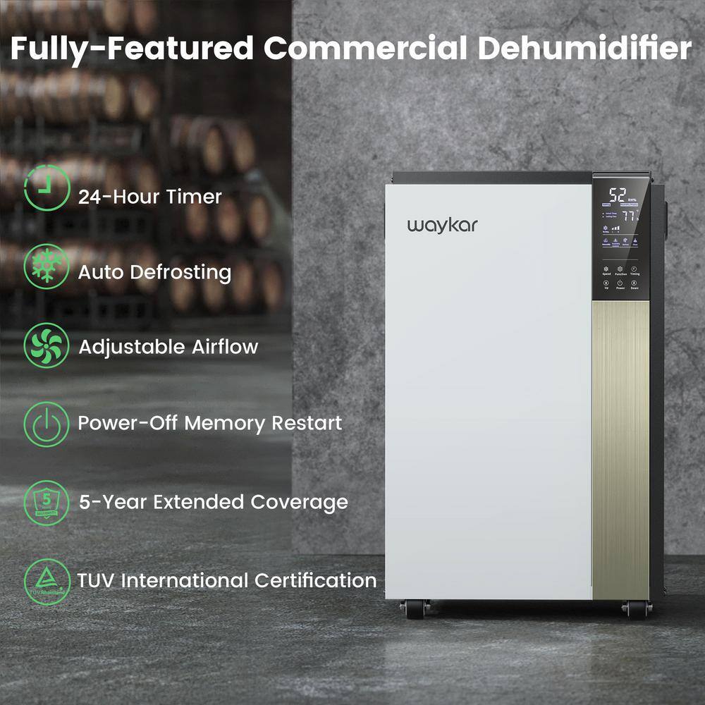Waykar 190 Pint Black and White Commercial Dehumidifier with Digital Controls
