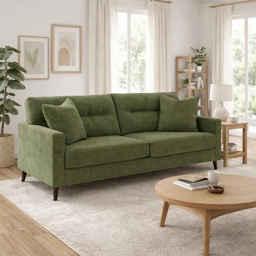 Bixy 79 in. Flared Arm Polyester Rectangle 2 Accent Throw Pillows Sectional Sofa in Olive Green and Black price history on PriceWatchPro