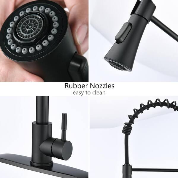 Single Handle Pull Down Sprayer Kitchen Faucet with Deck Plate in Matte Black