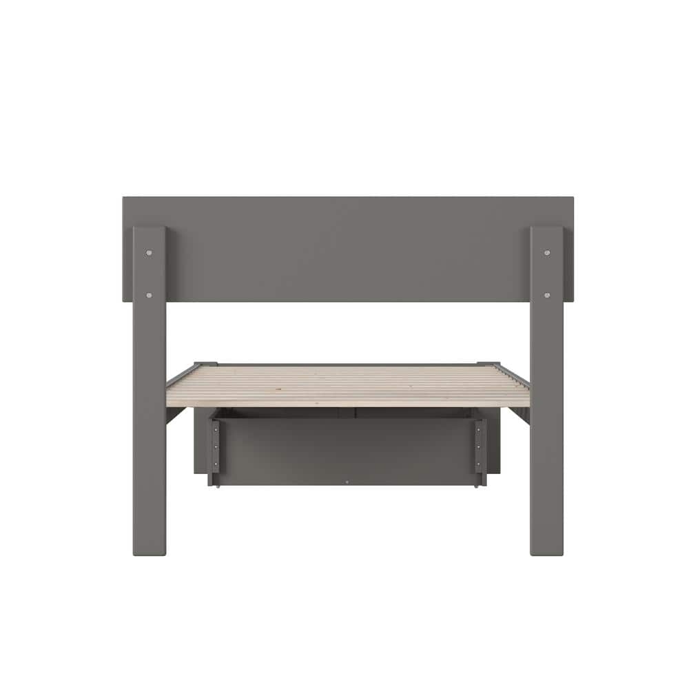 Boston Twin XL Gray Solid Wood Platform Bed with Storage Drawer