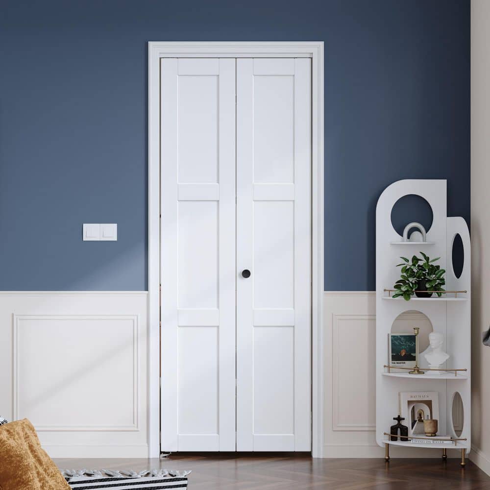 32 in. x 80 in. 3-Lite Panel White Finshed Solid Core Wood Interior Bi-Fold Door with Hardware price history on PriceWatchPro