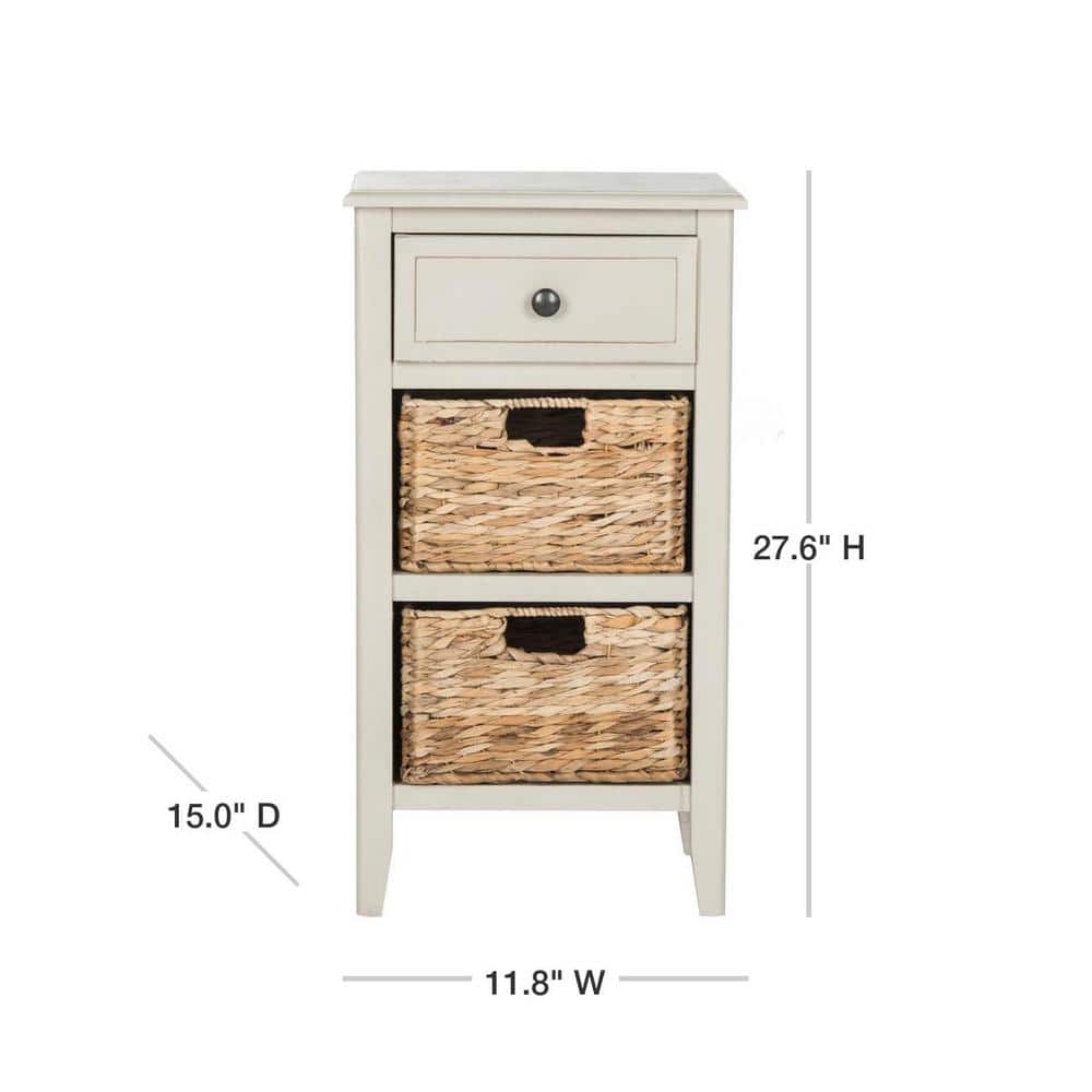 Everly Coastal Cottage Vintage Grey Pine Side Table with Baskets