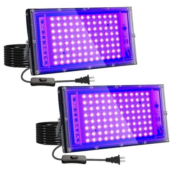 100W Lack Finish Plug-In Integrated LED Blacklight Landscape Flood Light for Glow Party, Stage & Body Paint, 2 Pack