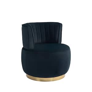Contemporary Black Velvet Upholstered Swivel Barrel Chair