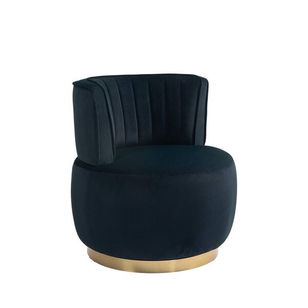 HOMEFUN Contemporary Black Velvet Upholstered Swivel Barrel Chair